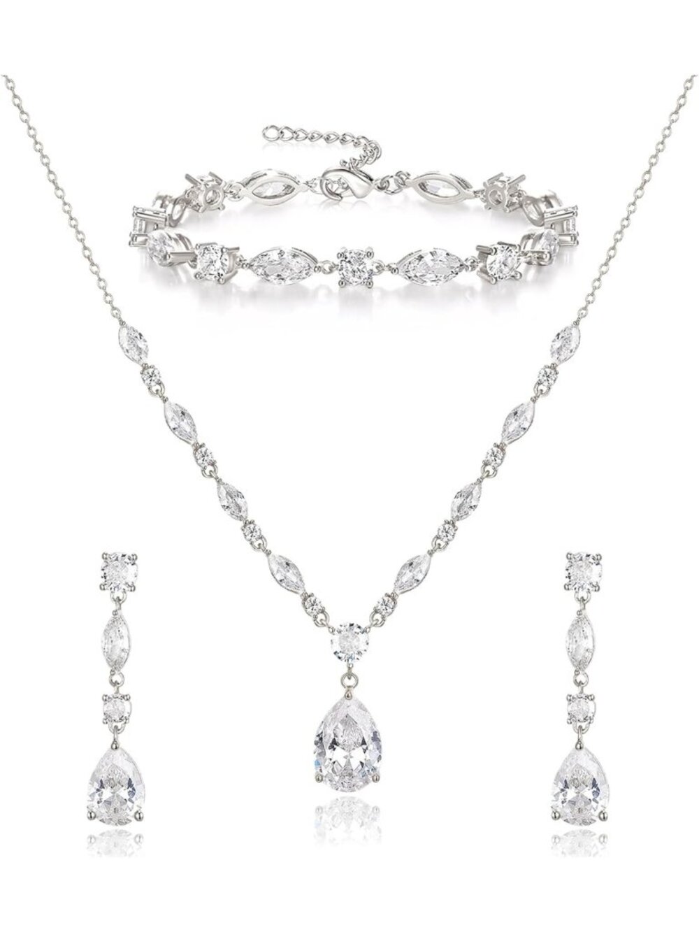 Elegant Teardrop Marquise Cubic Zirconia Wedding & Prom Jewelry Set for Women